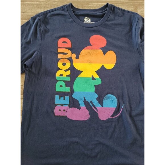 Disney Pride Collection Men’s Mickey Mouse Shirt  Navy Large "Be Proud" NWT - Picture 2 of 5